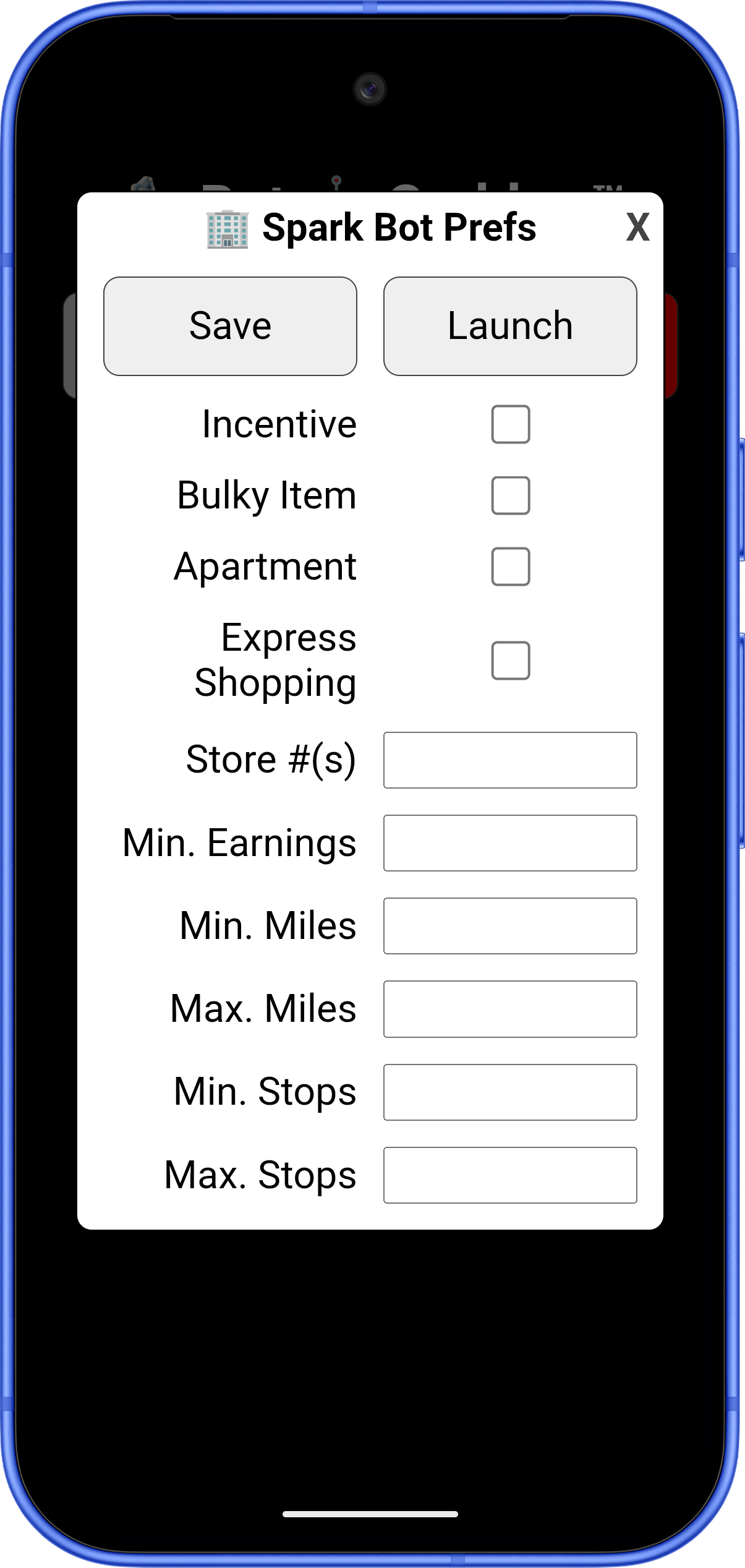 Spark Bot app screen showing Spark automation controls